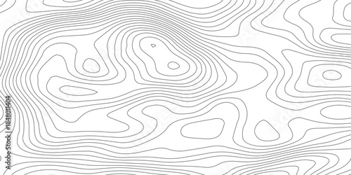 Topographic map background with abstract wavy contour lines elevation terrain, presented in a seamless monochrome minimalist style with soft gray organic curves on transparent background.