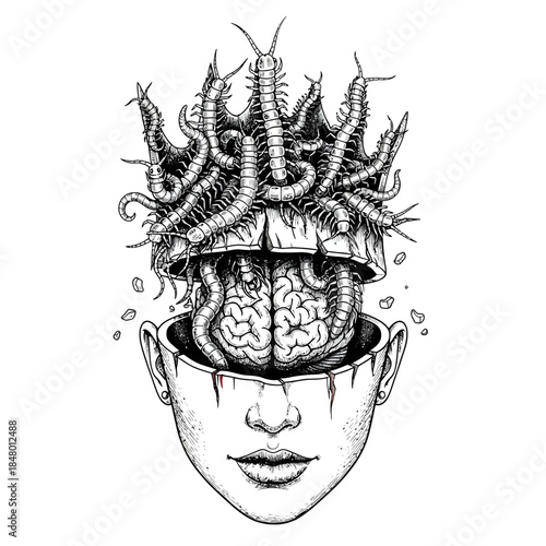 worms infesting brain parasitic infection mental disorder.