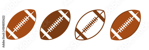 Four Footballs Displayed in a Row with Varying Shades of Brown and White