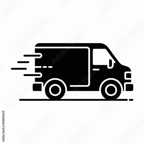 Van Transport Delivering At High Speed In Silhouette Illustration Style