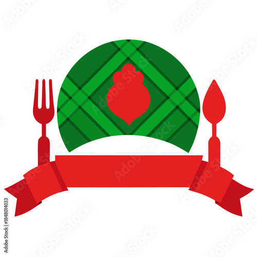 Restaurant logo with red and green color scheme and plaid pattern