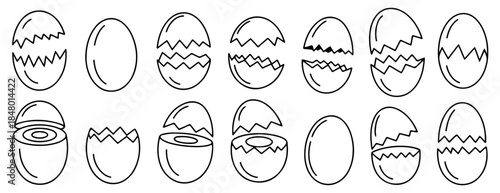egg icon set with broken eggs