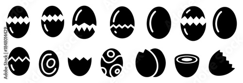 egg icon set with broken eggs