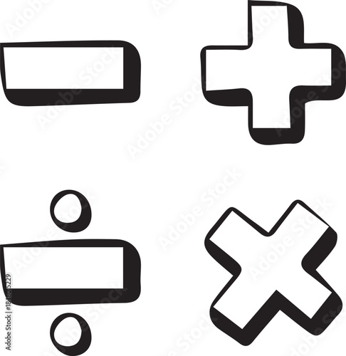 Hand-drawn basic arithmetic symbols for mathematical operations and learning