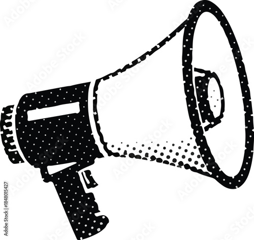 Bold Black-and-White Megaphone Illustration Symbolizing Power, Public Announcement, Marketing, and Mass Communication