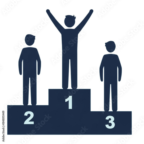 Winners Podium with Silhouettes of Three People Keywords: winners podium, first place, second