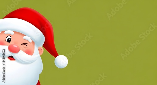 3D cartoon Santa Claus winking on green background