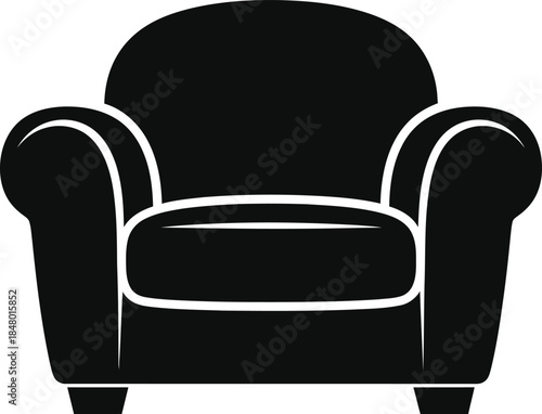 Two-Seater Rolled Arm Sofa Vector Silhouette, Loveseat Furniture Icon, Couch Graphic Illustration, Black Isolated Design, Living Room Element, EPS Icon