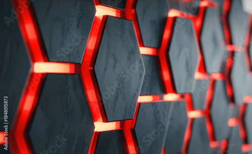 Abstract hexagonal pattern with red and dark gray geometric design