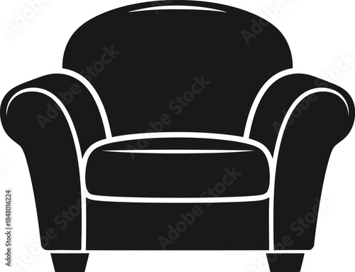 Two-Seater Rolled Arm Sofa Vector Silhouette, Loveseat Furniture Icon, Couch Graphic Illustration, Black Isolated Design, Living Room Element, EPS Icon