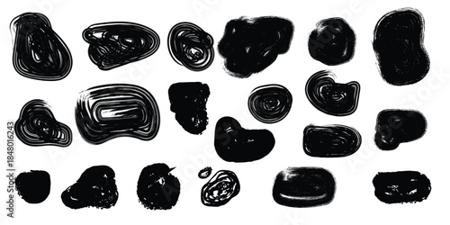 Collection of black and white rock formations on white background