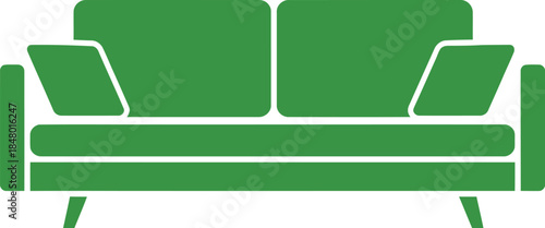Midcentury Two-Seater Sofa Vector Icon, Green Loveseat Silhouette, Retro Couch Graphic, Isolated Furniture Illustration, Living Room Design Element, EPS Symbol