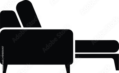 Chaise Lounge Sofa Vector Silhouette, Reclining Furniture Icon, Modern Couch Graphic, Black Isolated Illustration, Living Room Element, EPS Design