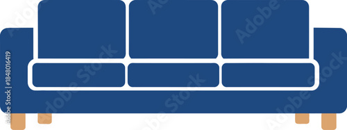 Three-Seater Sofa Vector Silhouette, Couch Furniture Icon, Living Room Seat, Black Isolated Graphic, Home Decor Element, EPS Illustration