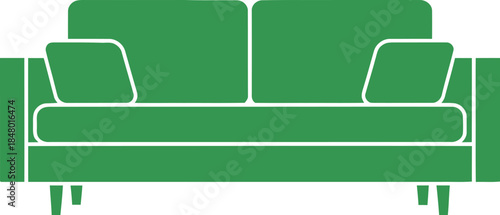 Midcentury Two-Seater Sofa Vector Icon, Green Loveseat Silhouette, Retro Couch Graphic, Isolated Furniture Illustration, Living Room Design Element, EPS Symbol