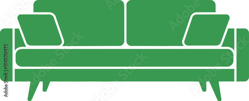 Midcentury Two-Seater Sofa Vector Icon, Green Loveseat Silhouette, Retro Couch Graphic, Isolated Furniture Illustration, Living Room Design Element, EPS Symbol