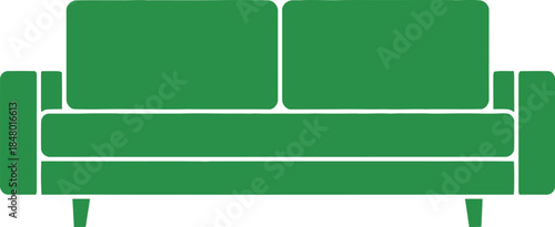Midcentury Two-Seater Sofa Vector Icon, Green Loveseat Silhouette, Retro Couch Graphic, Isolated Furniture Illustration, Living Room Design Element, EPS Symbol