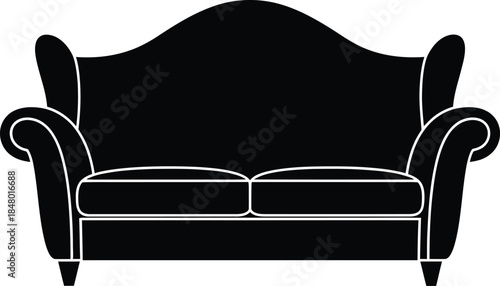 Elegant classic two-seater sofa silhouette for home interior design and furnishing concepts