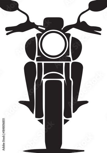 Vintage cruiser motorcycle front view black silhouette icon