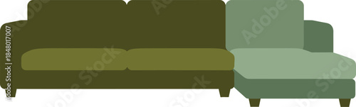 Stylish olive green sectional sofa with a lighter green chaise lounge for comfortable living