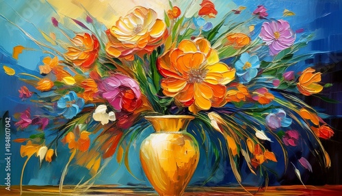 vase with flowers painting oil painting depicting vibrant flowers in elegant vase