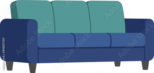 A stylish modern three-seater sofa with blue and teal cushions for home interior