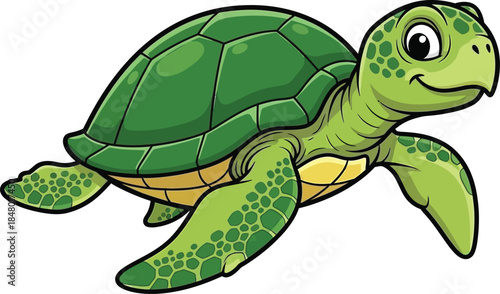 Cute cartoon turtle illustration with a smiling face on transparent background