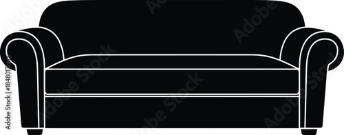 Classic black sofa silhouette with white outline design for home interior and decor concepts