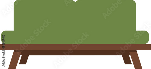 Midcentury Two-Seater Sofa Vector Icon, Green Loveseat Silhouette, Retro Couch Graphic, Isolated Furniture Illustration, Living Room Design Element, EPS Symbol
