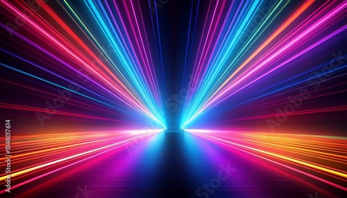 vivid colorful laser light beams illuminating a dark stage with vibrant hues and effects
