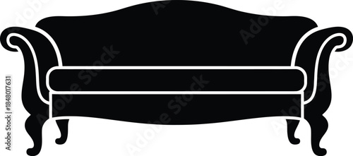 Stylish vintage couch silhouette with ornate details on a clean white background