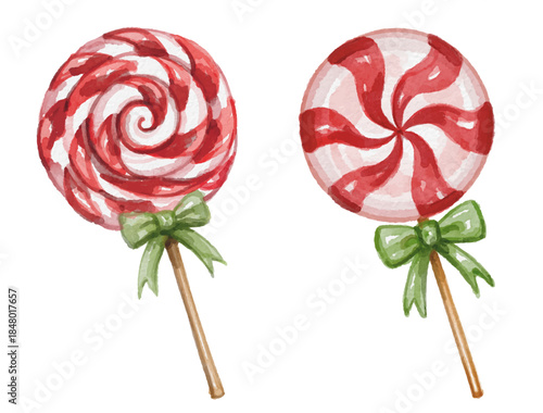 Hand painted watercolor swirl lollipop candy isolated