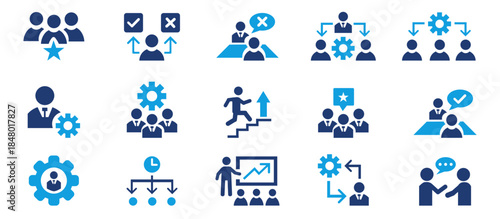 Manager editable icon containing  leadership, supervision, hiring, coaching, management, development etc. solid vector icon illustration