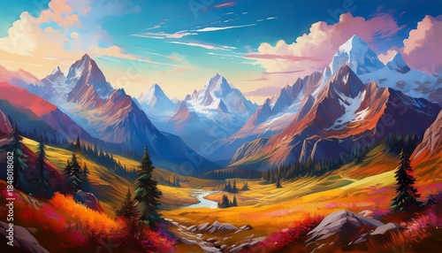 majestic mountain range painting vibrant painting captures stunning mountain landscape