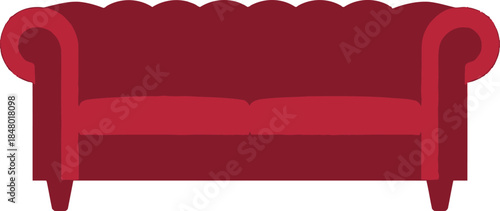 Red Tufted Chesterfield Sofa Vector Illustration, Two-Seater Loveseat Furniture, Classic Couch Icon, Isolated Graphic Element, Living Room Design, EPS Symbol