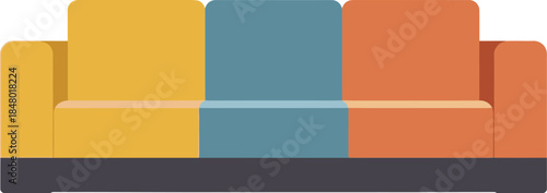 A vibrant three-seater color block sofa featuring yellow, blue, and orange sections
