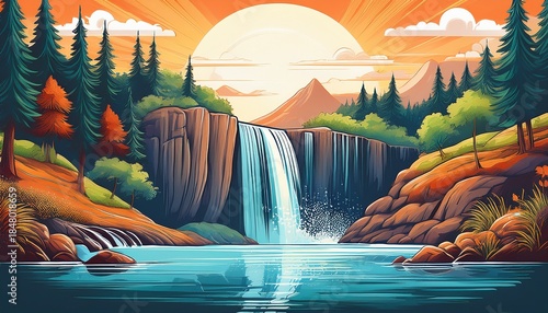 majestic waterfall painting serene river scene with cascading waterfall majestic
