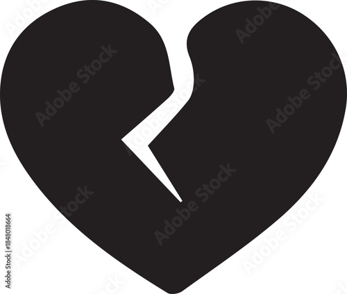 Simple black broken heart icon representing sadness and loss