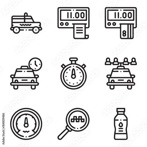 Taxi Cab Service Line Icons