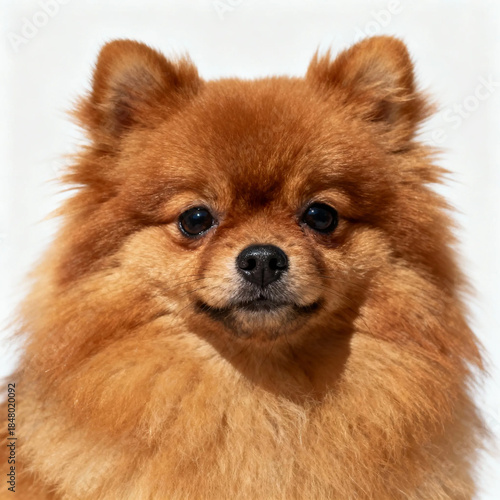 red fluffy dog, pomeranian on a white background, pet, artificial intelligence generator, AI, neural network image. background for the design