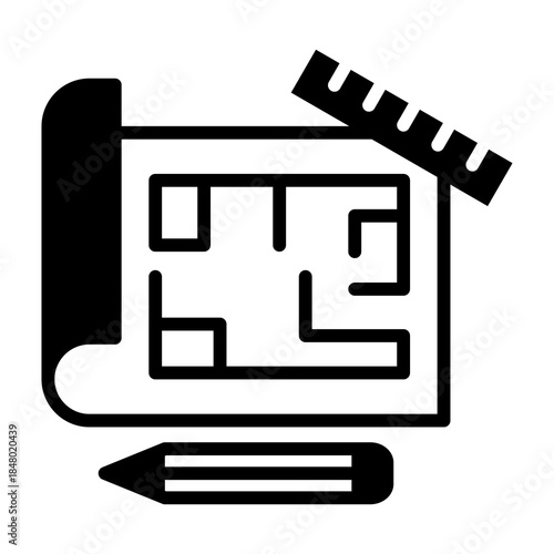 Blueprint Plan Icon Mixed Style Vector Illustration