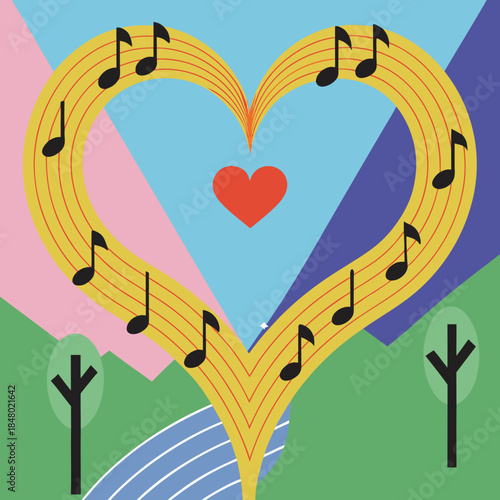 Music Notes Forming Heart Artistic Valentine Ill Vector Design 8