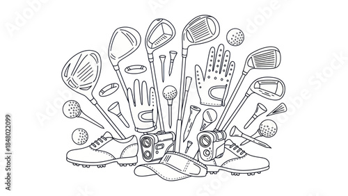 Golf equipment illustration collection isolated on white background