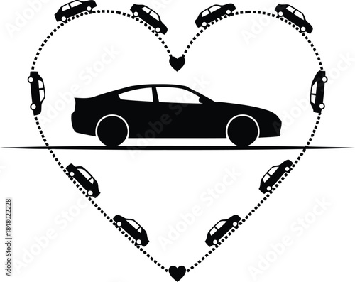 Love for car silhouette with heart shape