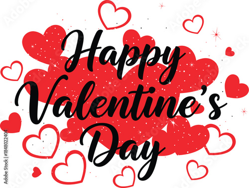 Happy valentine's day greeting with red hearts and stars