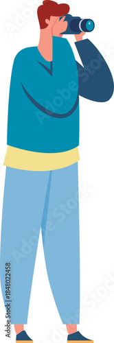 Man taking picture with camera looking through viewfinder