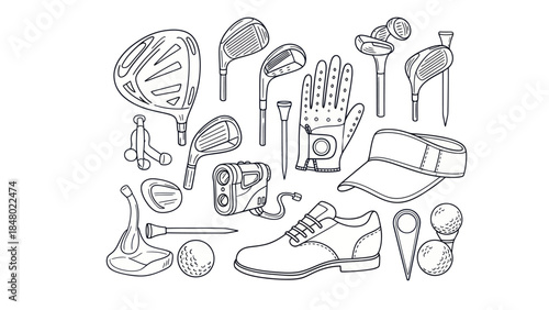 Golf equipment illustration detailed vector graphics on white background