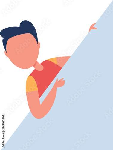 Young man peeking from behind empty board