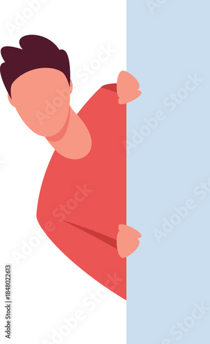 Person peeking from white and blue empty space