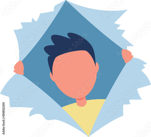 Person peeking through torn ripped paper background